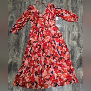 Sincerely Jules Red and Pink Floral Long Sleeve Dress